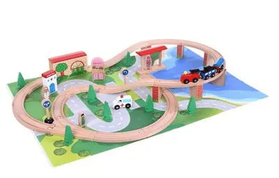 EcoToys - Drevená vláčikodráha 50 ks + podložka