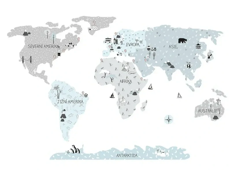 Samolepky na stenu - Mapa sveta - eco, veľkosť S