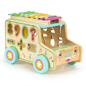Drevený autobus s vkladacími číslami + cimbálku EcoToys