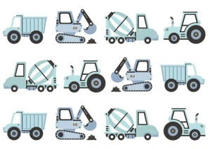 Samolepky na stenu - Stavebné stroje, modré 
