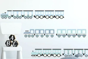 Samolepky na stenu - Vláčiky modré