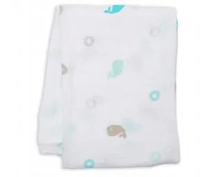 Bambusovo - mušelínová zavinovačka / plienka Lulujo - Veľryba 120 x 120 cm 