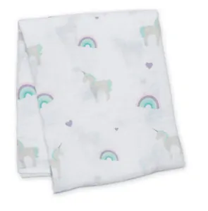 Bambusovo - mušelínová zavinovačka / plienka Lulujo - Unicorn 120 x 120 cm