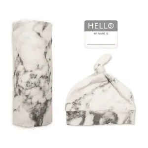 Narodeninová sada Lulujo - Bambusová plienka 120x120 + čiapočka Marble