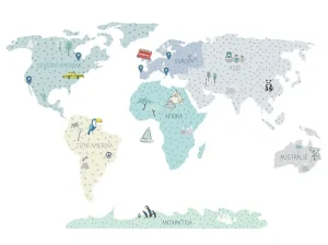 Samolepky na stenu - Mapa sveta - mätová, veľkosť L