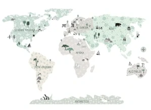 Samolepky na stenu - Mapa sveta - zelená, veľkosť L