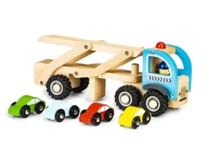 Drevený odťahový automobil + 4 autíčka Ecotoys