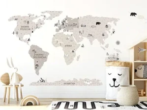 Samolepky na stenu - Mapa sveta - bežová, veľkosť L