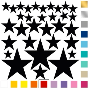 Samolepky na zeď - Mix hvězd 32ks - červené