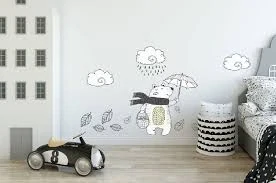 Samolepky na stenu - Jesenný dážď a macko