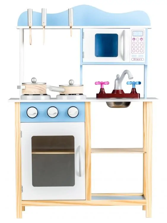 Drevená kuchynka Ecotoys - modrá
