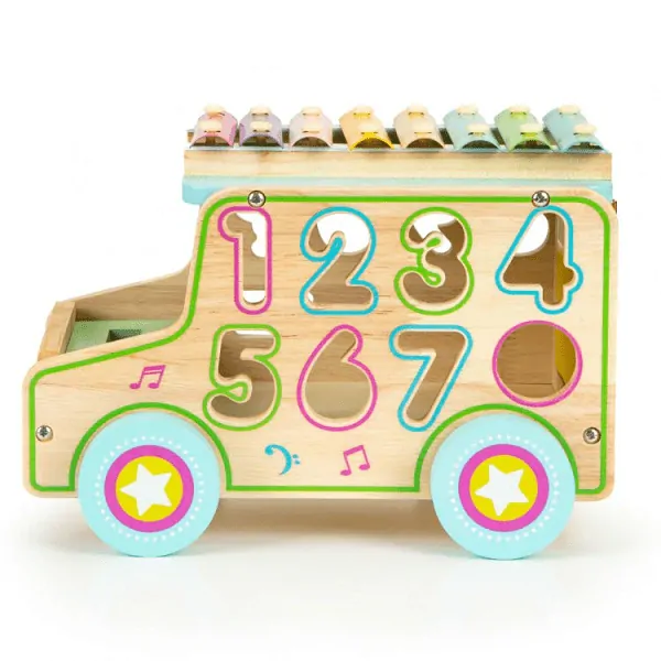 Drevený autobus s vkladacími číslami + cimbálku EcoToys