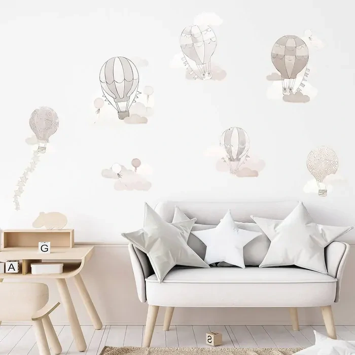 Samolepky na stenu - Lietajúce balóny, béžove