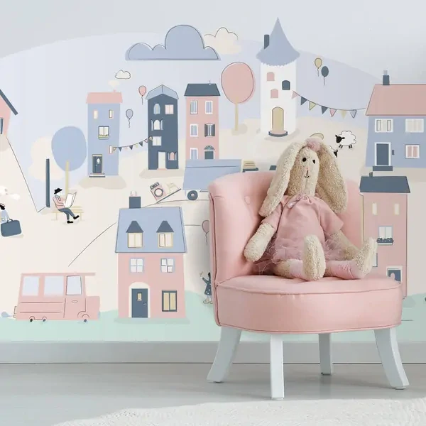 Samolepky na stenu - Mestečko - ružové, veľ. L 178 x 86 cm