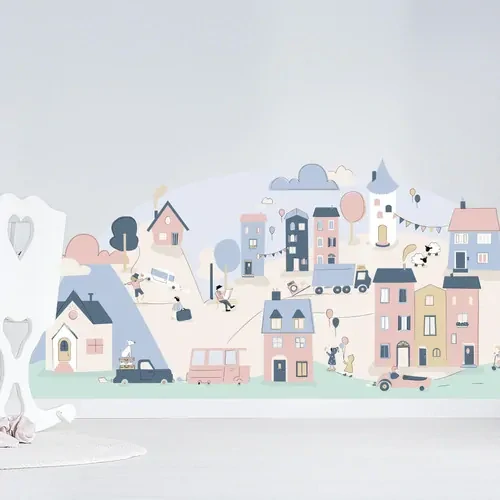 Samolepky na stenu - Mestečko - ružové, veľ. S 150 x 72 cm
