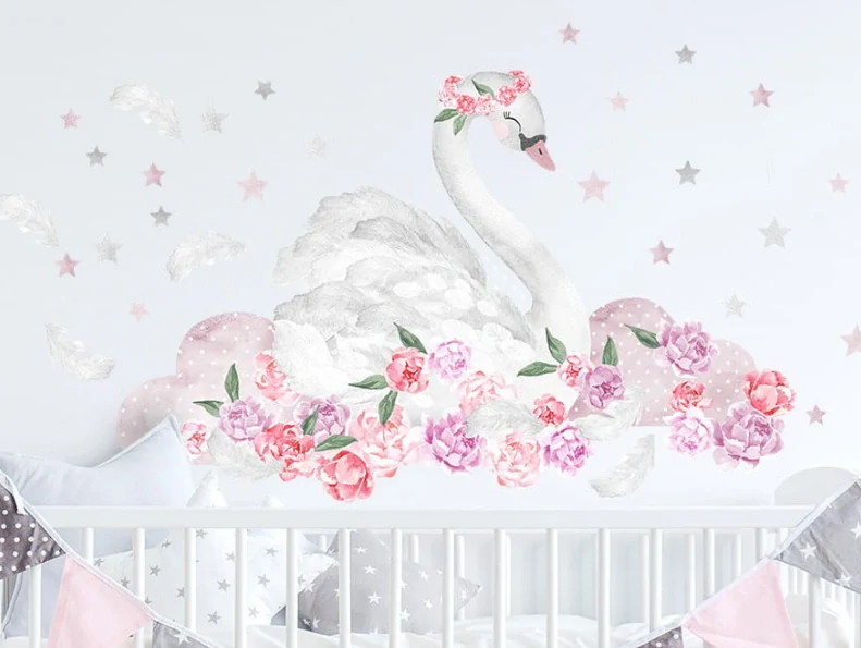 Samolepky na stenu - Ružová labuť