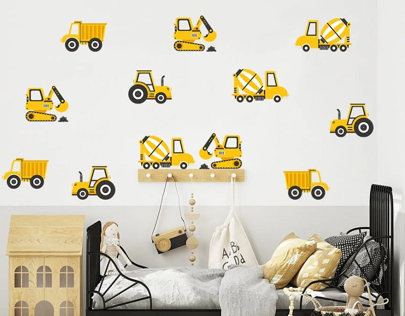 Samolepky na stenu - Stavebné stroje, žľté