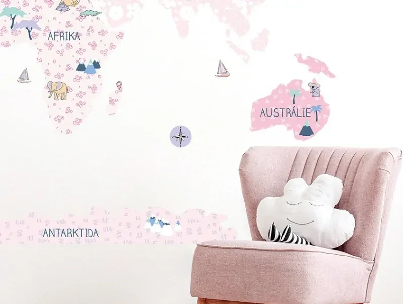 Samolepky na stenu - Mapa sveta - jarná, veľkosť M