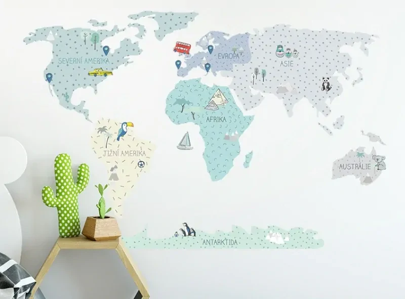 Samolepky na stenu - Mapa sveta - mätová, veľkosť S