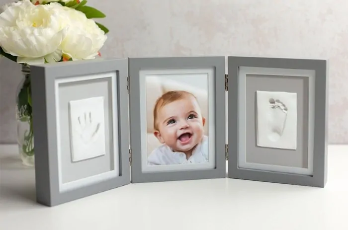 Pearhead - Luxusný fotorámik + 3D odtlačok, sivý rám a obojstranný podklad ružový/blankytnýpodklad růžový/blankytný