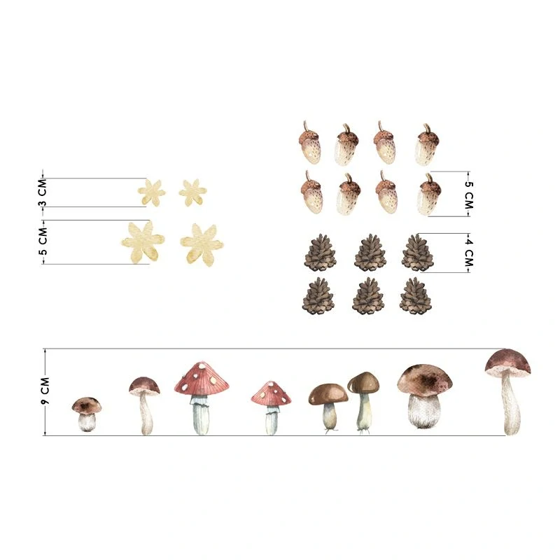 Samolepky na stenu - Hríbiky, šišky, žalude a kvety