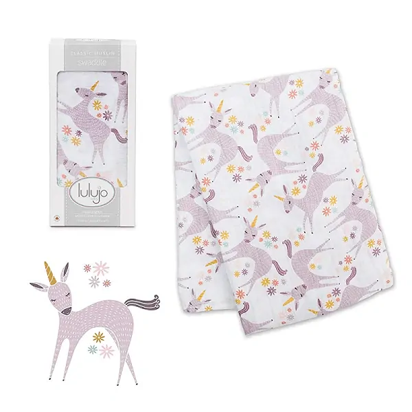 Bambusovo - mušelínová zavinovačka / plienka Lulujo - Modern Unicorn 120 x 120 cm
