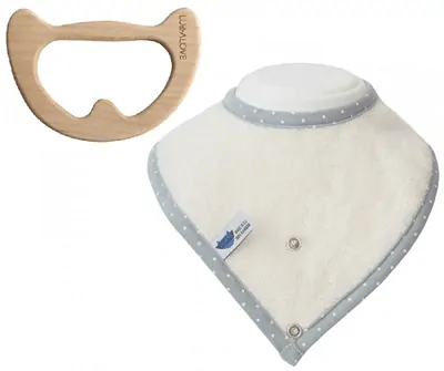 Lullalove supeRRO baby eco set - 3x podbradník a hryzátko 2v1, modrý