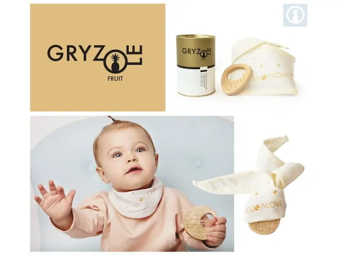 Lullalove Hryzátko drevené s šatkou - Pomaranč