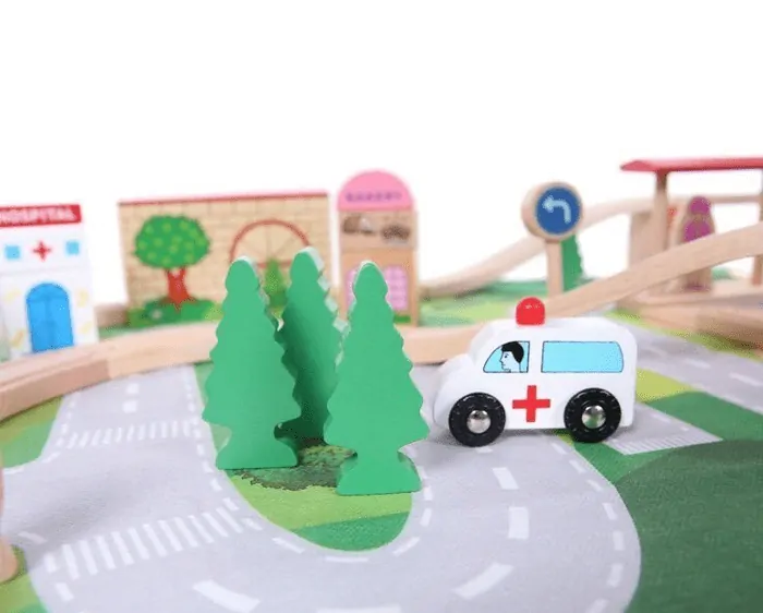 EcoToys - Drevená vláčikodráha 50 ks + podložka