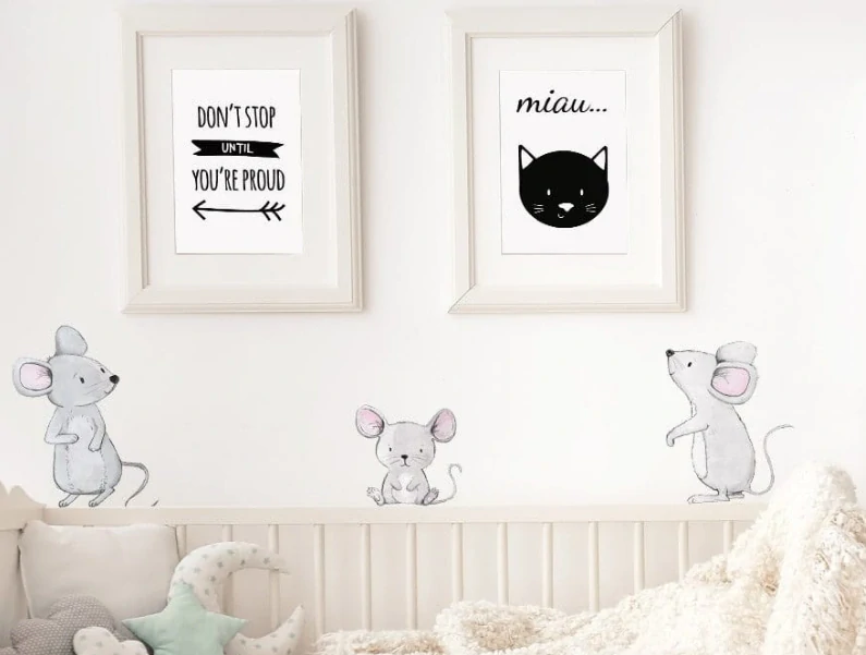 Samolepka na stenu - Šedé myši