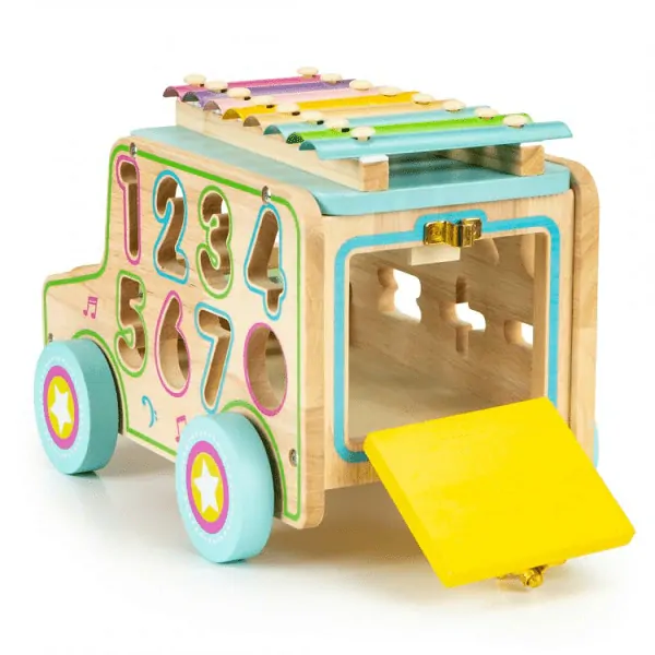 Drevený autobus s vkladacími číslami + cimbálku EcoToys