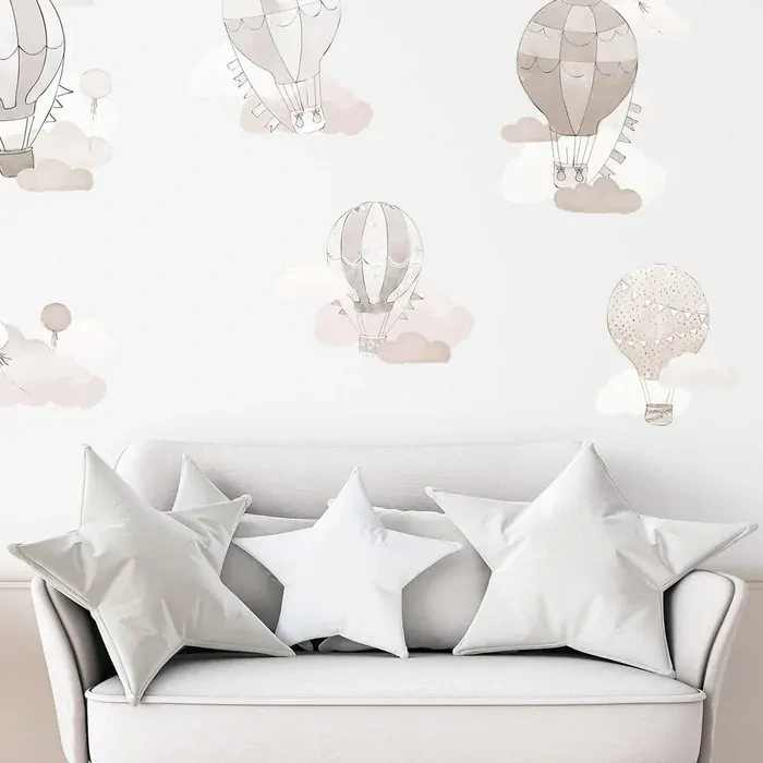 Samolepky na stenu - Lietajúce balóny, béžove