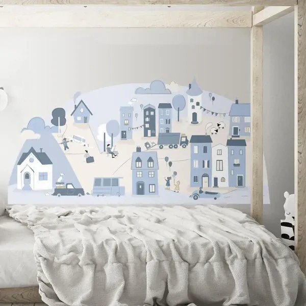 Samolepky na stenu - Mestečko - blankytné, veľ. L 178 x 86 cm 