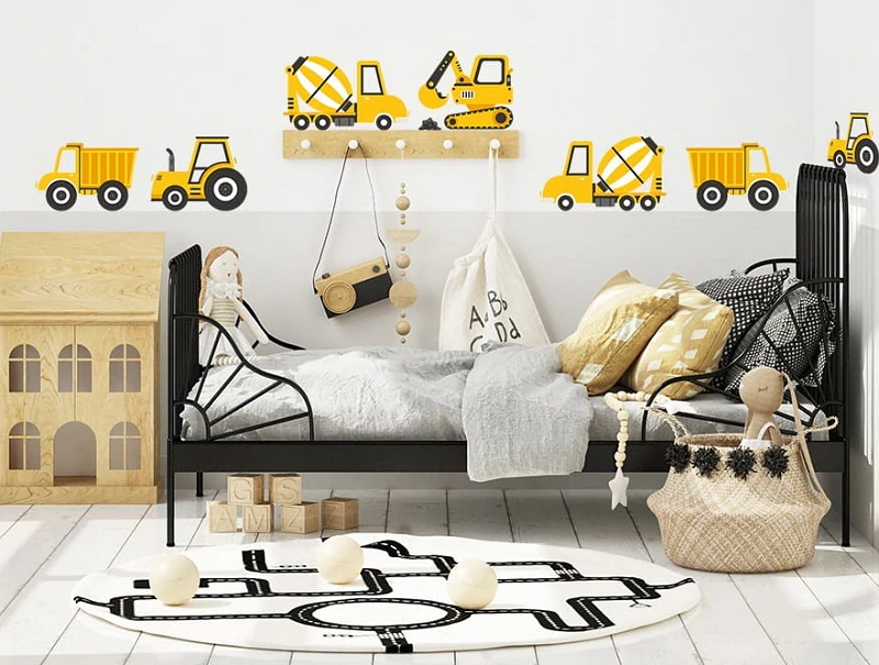 Samolepky na stenu - Stavebné stroje, žľté