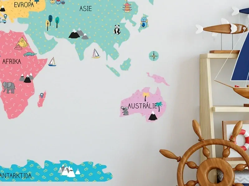 Samolepky na stenu - Mapa sveta - farebná, veľkosť S