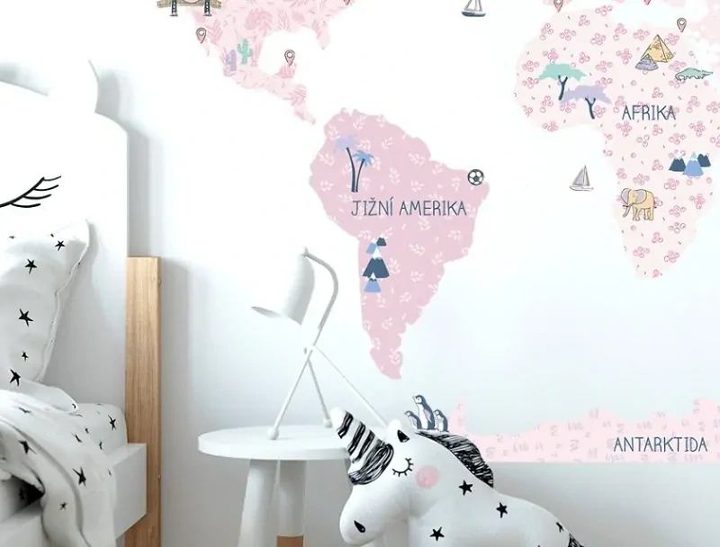 Samolepky na stenu - Mapa sveta - jarná, veľkosť S