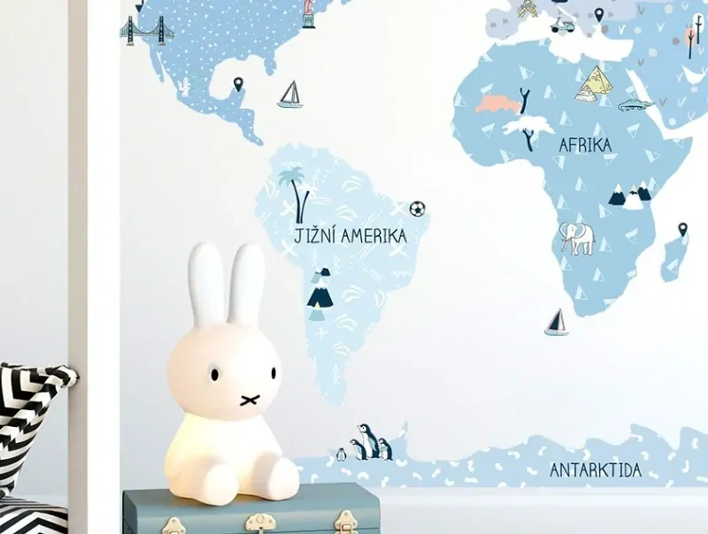 Samolepky na stenu - Mapa sveta - ľadovo modrá, veľkosť L