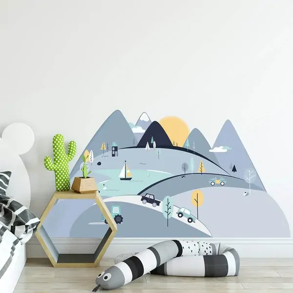 Samolepky na stenu - Hory - modré, veľ. S 150 x 75 cm