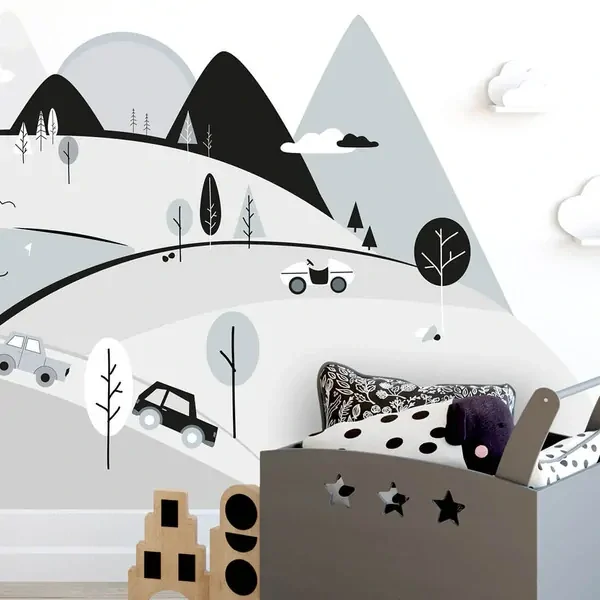 Samolepky na stenu - Hory - sivé, veľ. L 180 x 90 cm