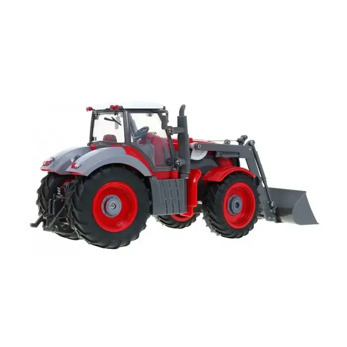 RC Traktor červený so zeleným prívesom, v mierke 1:28