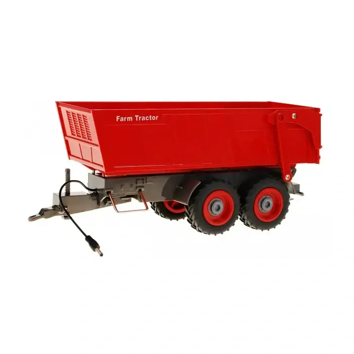 RC Traktor zelený, s červeným prívesom, v mierke 1:28