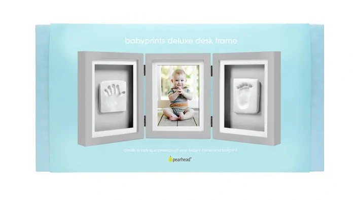 Pearhead - Luxusný fotorámik + 3D odtlačok, sivý rám a obojstranný podklad ružový/blankytnýpodklad růžový/blankytný