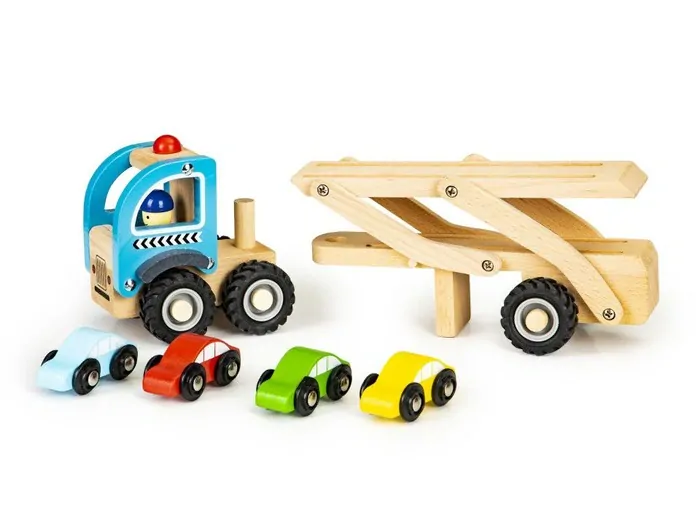 Drevený odťahový automobil + 4 autíčka Ecotoys