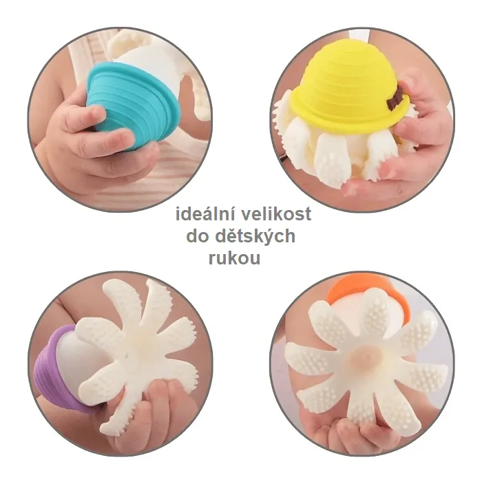 Hryzátko a hračka Mömbella Chobotnice - Chimney red