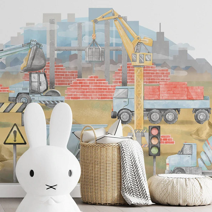 Samolepka na stenu - Stavba modrá, 150 x 81 cm