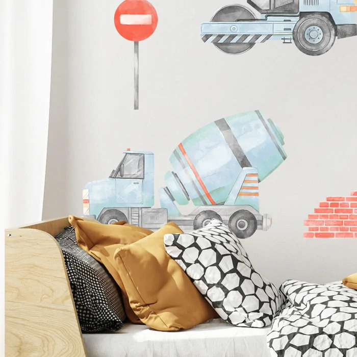 Samolepky na stenu - Stavebné stroje XXL, var. A, modre