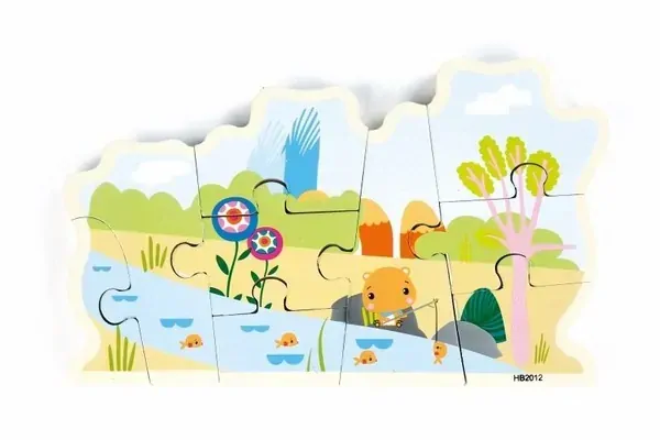 Oops - Obojstranné drevené puzzle pre najmenších - Medvedík a rieka