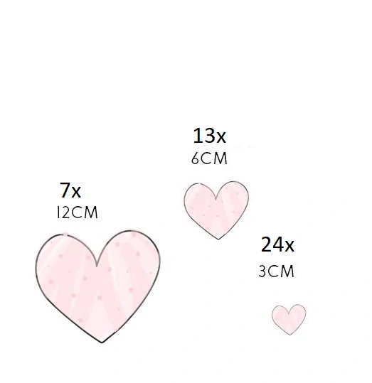 Samolepky na stenu - Růžové srdiečka, 44 ks