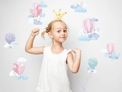 Samolepky na stenu - Lietajúce balóny, ružove