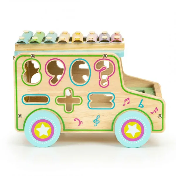 Drevený autobus s vkladacími číslami + cimbálku EcoToys
